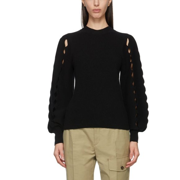 CHLOÉ Black Scalloped Sleeve Sweater - Picture 1 of 4